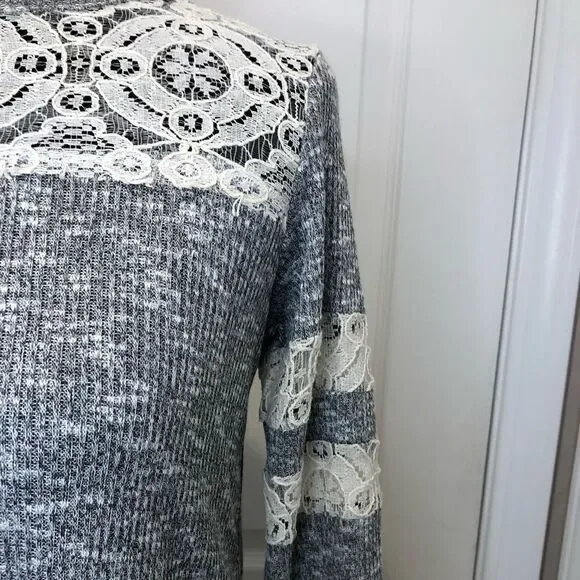 Rewind grey long sleeve top with cream lace detail, size x small - Picture 3 of 12